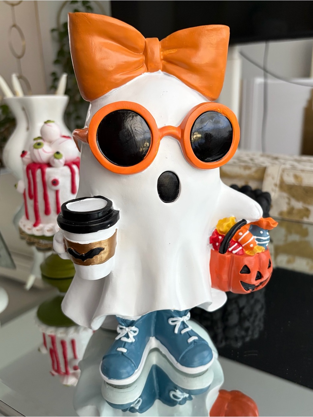 VIRAL Cute Halloween Ghost Girl Decor, Sunglasses, Sneakers, Latte and Candy!